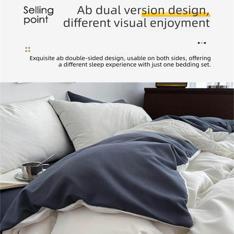 Haze gray Washed Cotton Bedding Set - Solid Color Fitted Sheet Style view 6