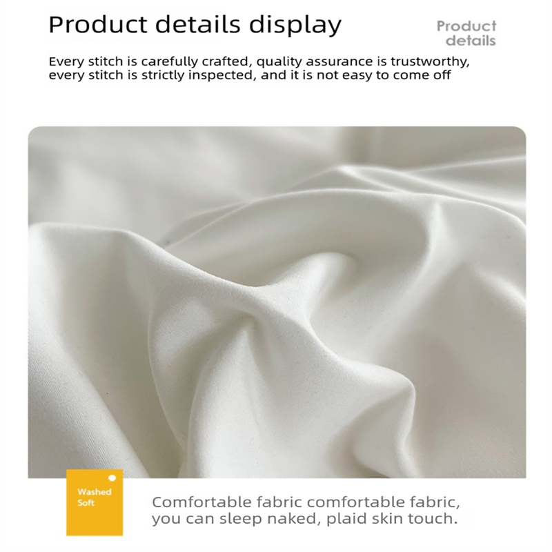 Matcha khaki Washed Cotton Bedding Set - Solid Color Fitted Sheet Style view 5