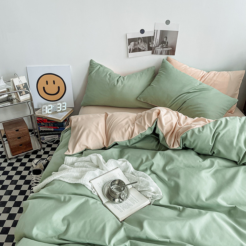 Light green and light camel color Washed Cotton Bedding Set - Solid Color