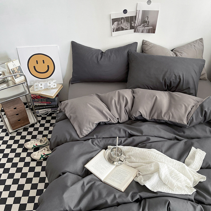 Dark gray and light gray Washed Cotton Bedding Set - Solid Color Fitted Sheet