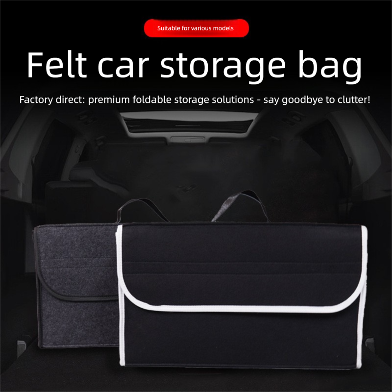 Black Foldable Felt Car Trunk Organizer with Handle - Multi-Compartment view 2