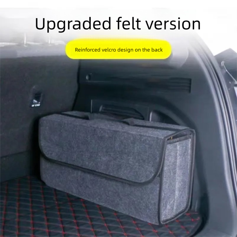 Black Foldable Felt Car Trunk Organizer with Handle - Multi-Compartment view 3