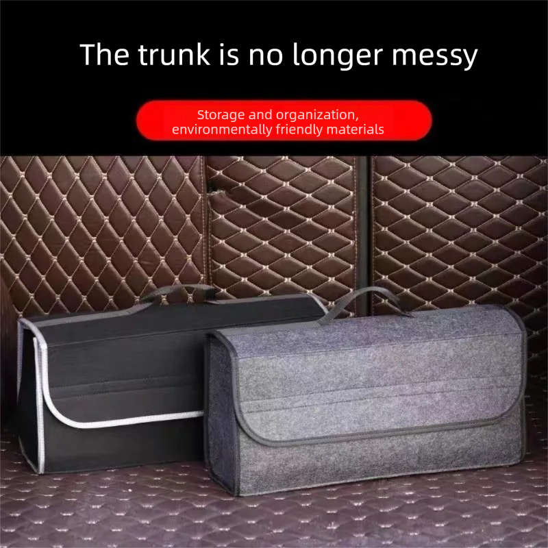 Dark gray Foldable Felt Car Trunk Organizer with Handle - Multi-Compartment view 5