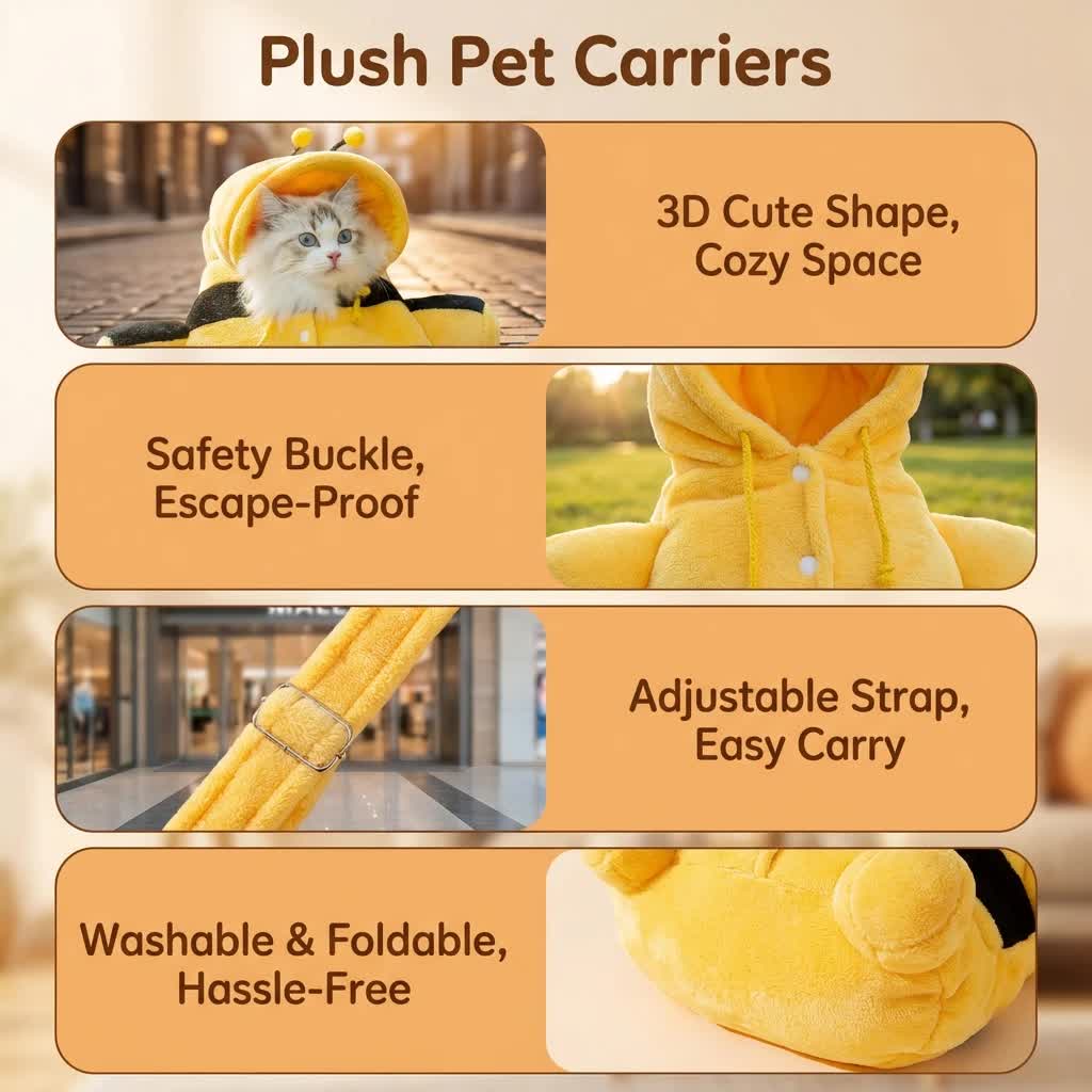 S Size Cute Bee Windproof Insulated Pet Shoulder Bag with Security Buckle view 3