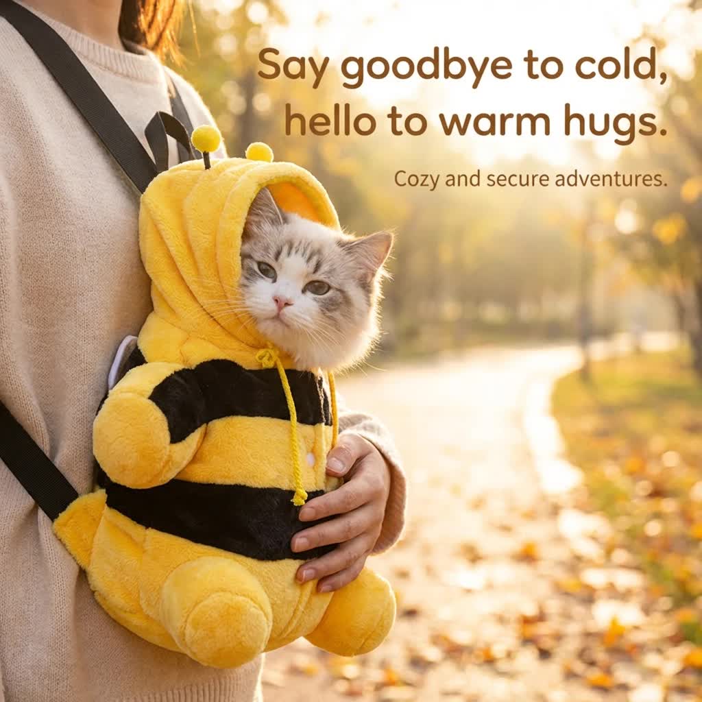 M Size Cute Bee Windproof Insulated Pet Shoulder Bag with Security Buckle view 2