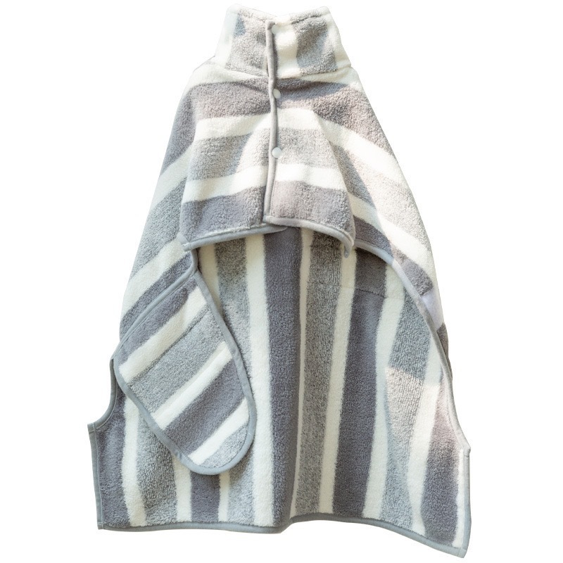 Grey Stripes Super Absorbent Pet Bathrobe with Waist Belt & Neck Snap - Full view 5