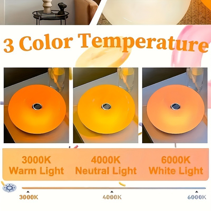 Retro Bauhaus Donut Bedside Lamp - Cordless Vibrant Orange Ambient Light and view 4