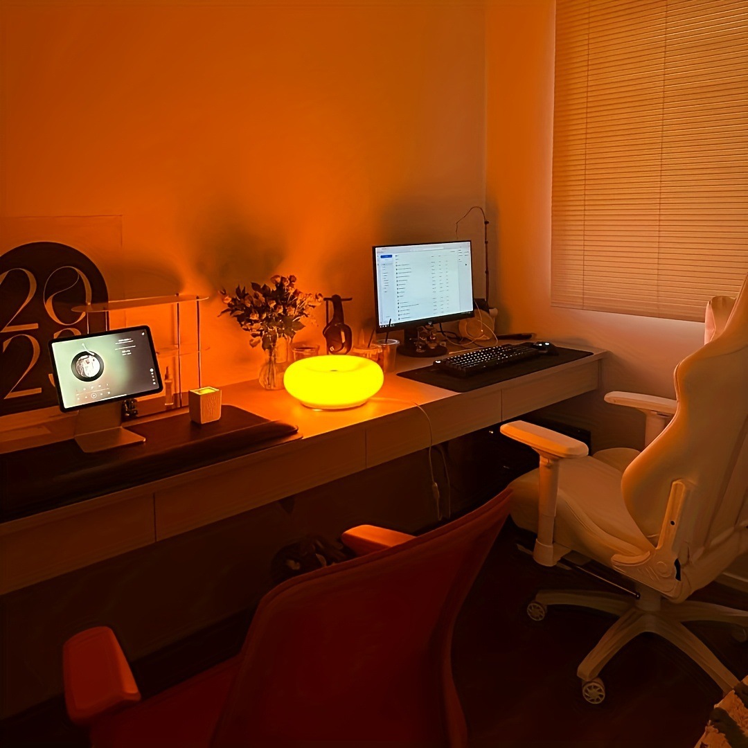 Retro Bauhaus Donut Bedside Lamp - Cordless Vibrant Orange Ambient Light and view 5