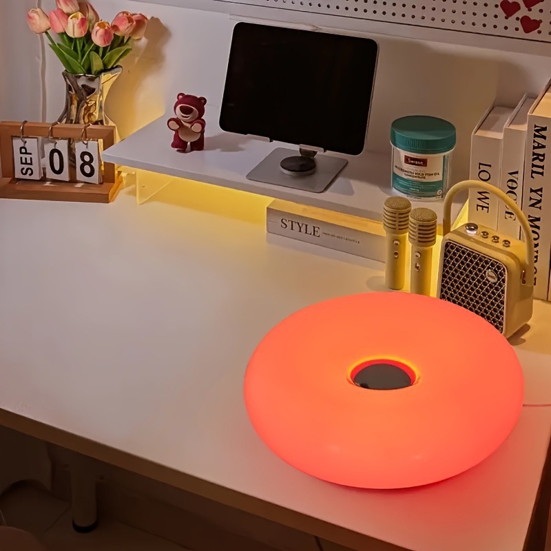 Retro Bauhaus Donut Bedside Lamp - Cordless Vibrant Orange Ambient Light and view 6