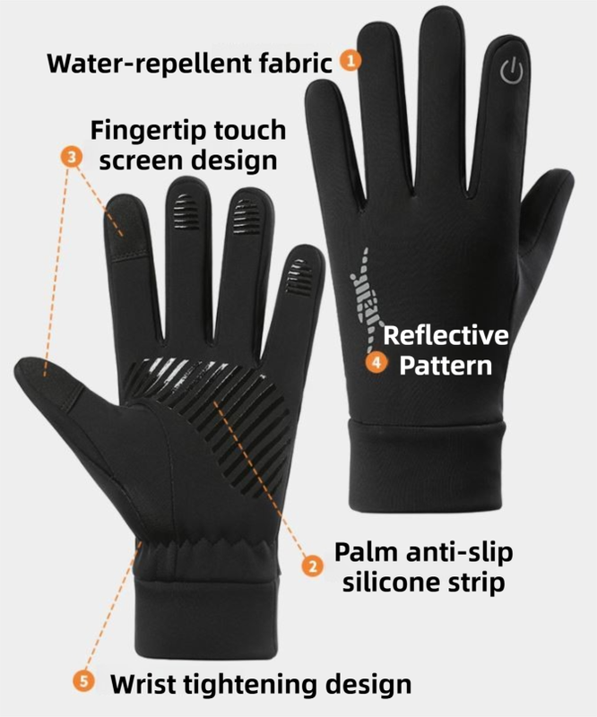 Black Windproof Thermal Sports Gloves with Touchscreen Fingertips & Anti-Slip view 2