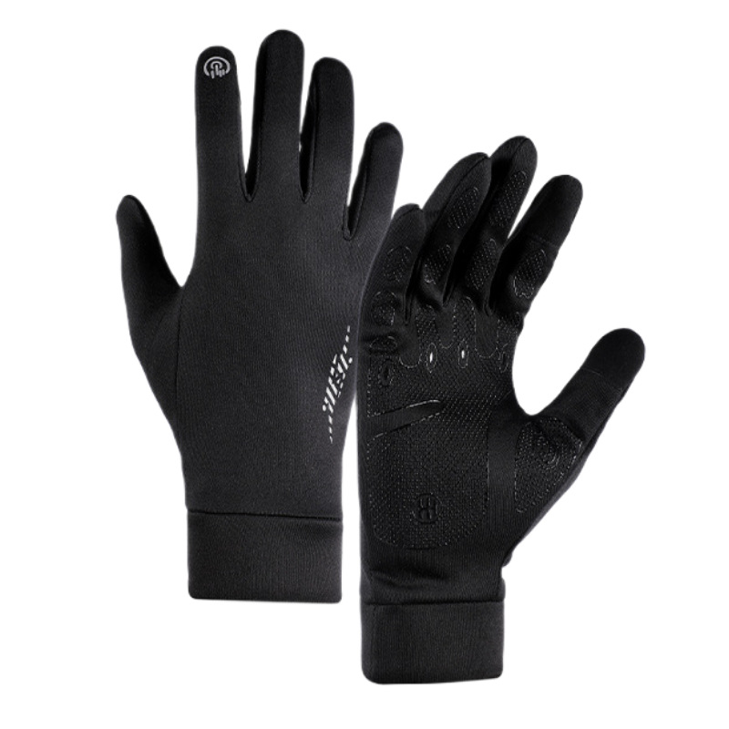 Black Windproof Thermal Sports Gloves with Touchscreen Fingertips & Anti-Slip