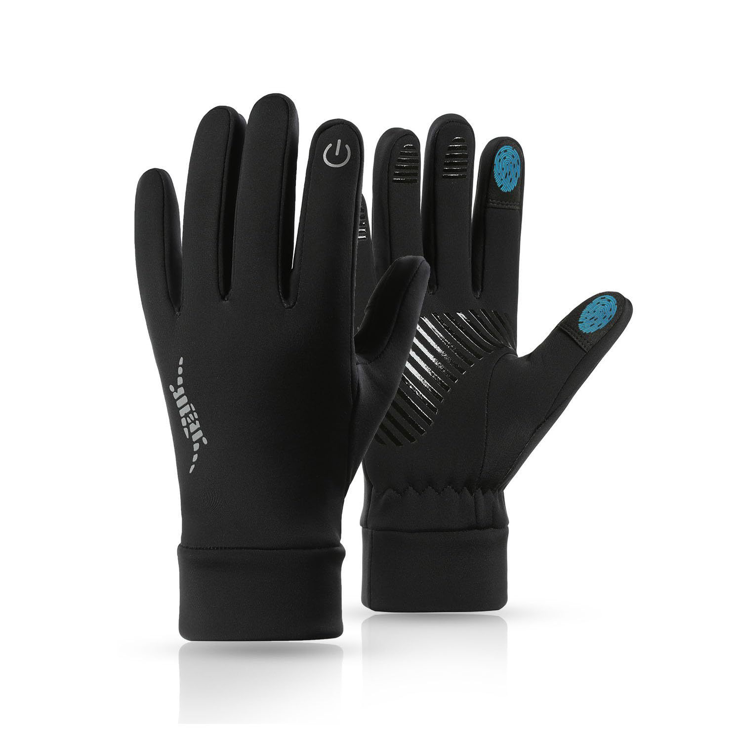 Black Windproof Thermal Sports Gloves with Touchscreen Fingertips & Anti-Slip