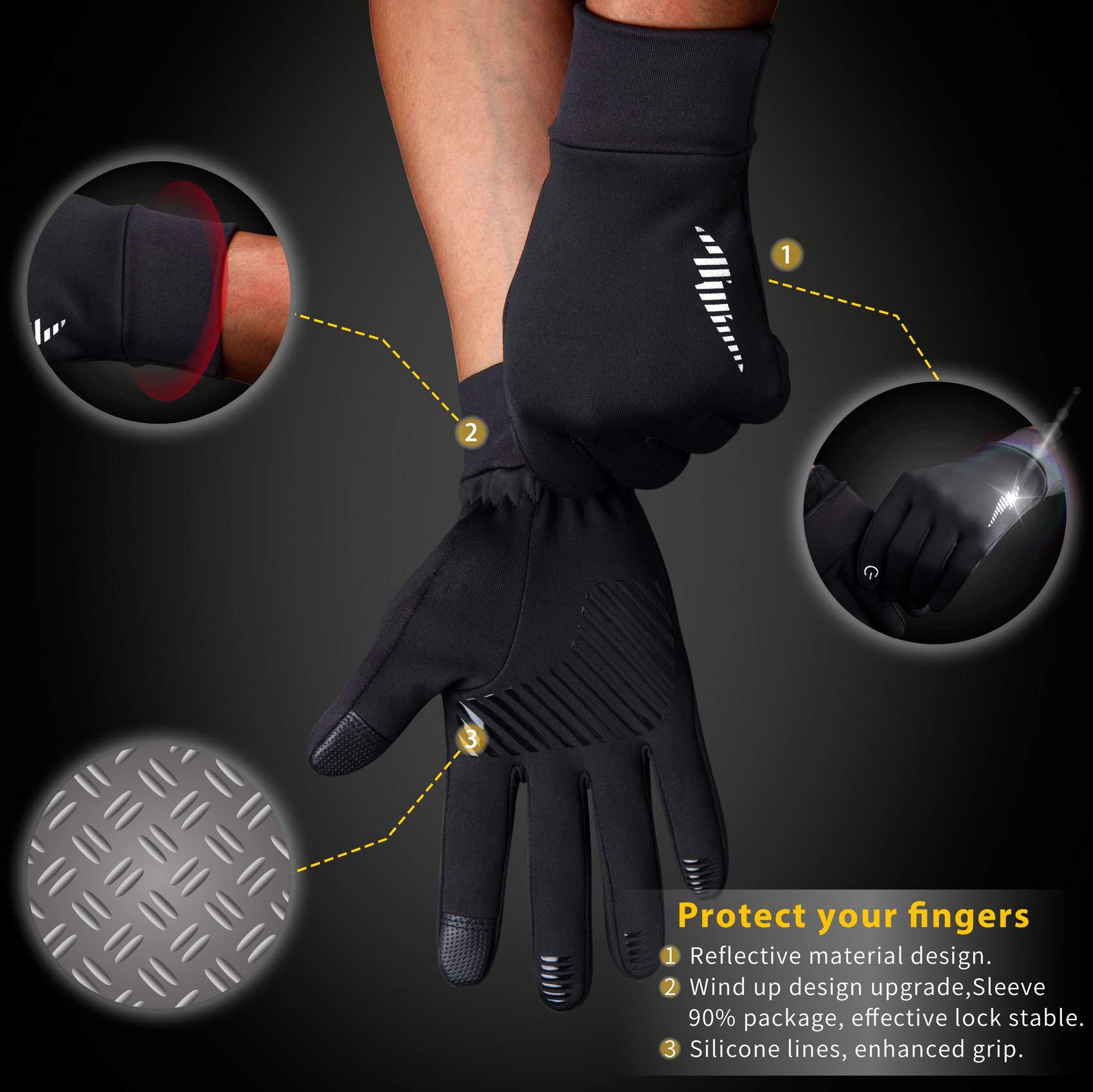 Black Windproof Thermal Sports Gloves with Touchscreen Fingertips & Anti-Slip view 3