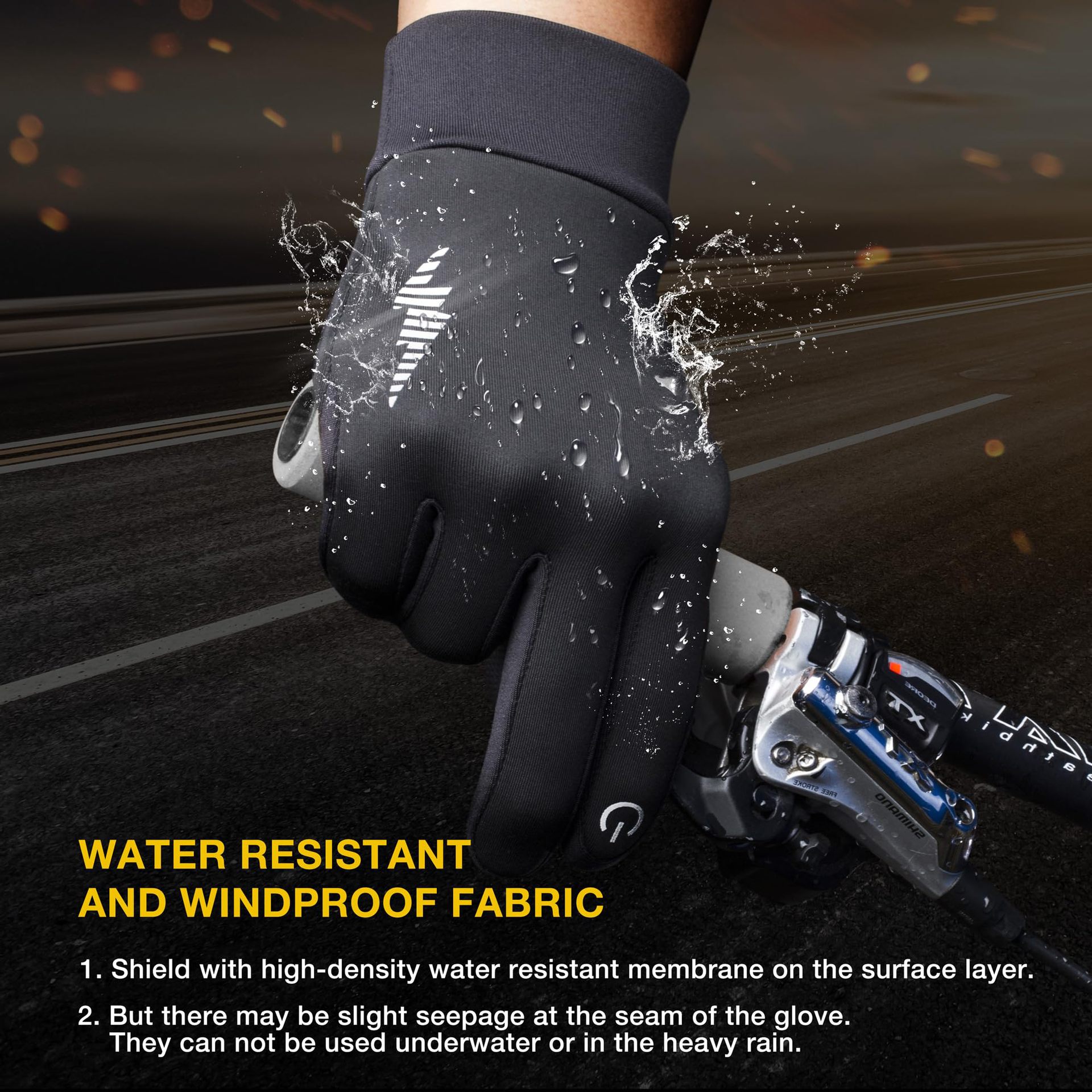 Black Windproof Thermal Sports Gloves with Touchscreen Fingertips & Anti-Slip view 6