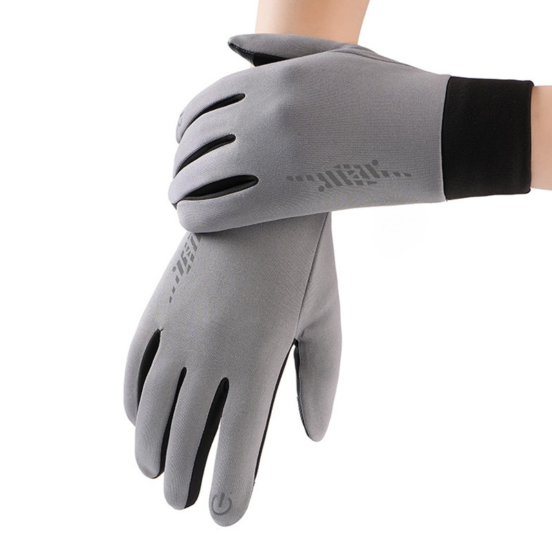 Grey Windproof Thermal Sports Gloves with Touchscreen Fingertips & Anti-Slip