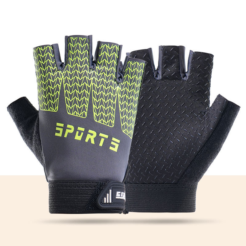Black and Green Breathable Half-Finger Cycling Gloves for Kids - Non-Slip