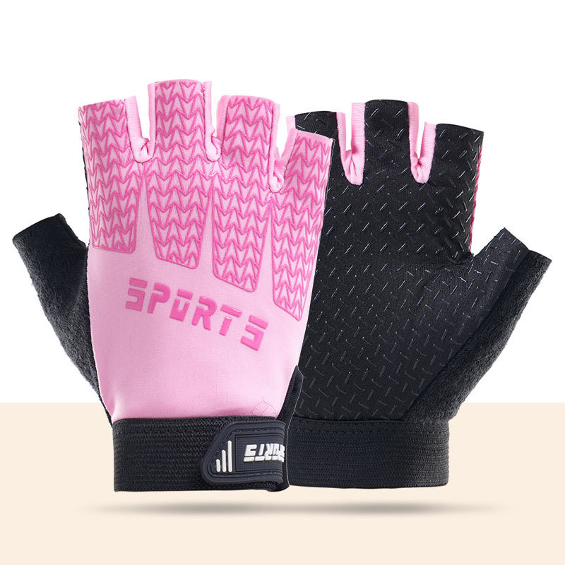 Black and Pink Breathable Half-Finger Cycling Gloves for Kids - Non-Slip