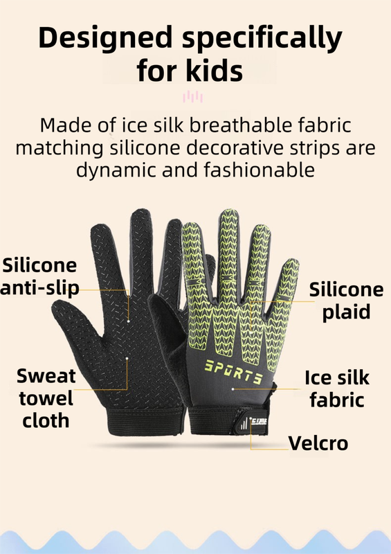 Black and Green Breathable Cycling Gloves for Kids - Non-Slip Silicone Grip view 2