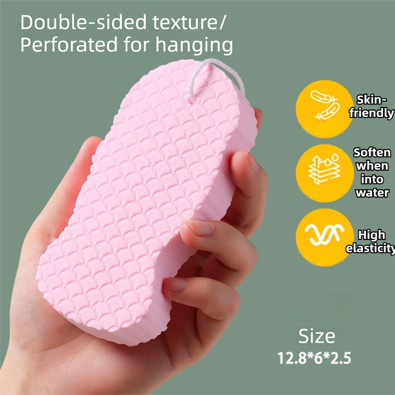 3PCS Pink Nordic Style 3D Fish Scale Exfoliating Sponge - High Elasticity Body
