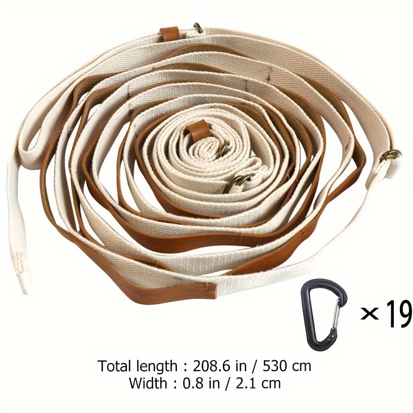 Khaki 5.3M Heavy Duty PU Leather Camping Lanyard with 19 Carabiners - Portable
