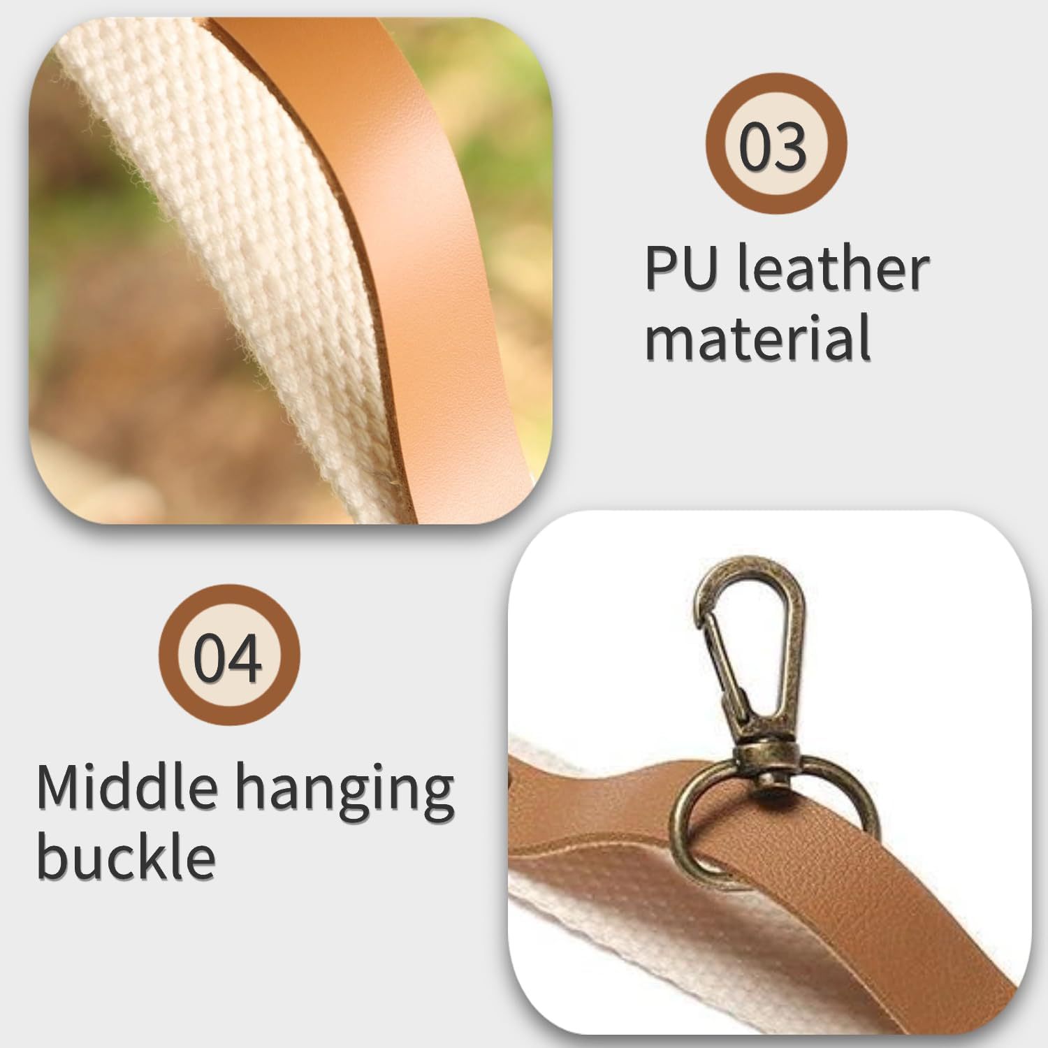 Khaki 5.3M Heavy Duty PU Leather Camping Lanyard with 19 Carabiners - Portable view 5