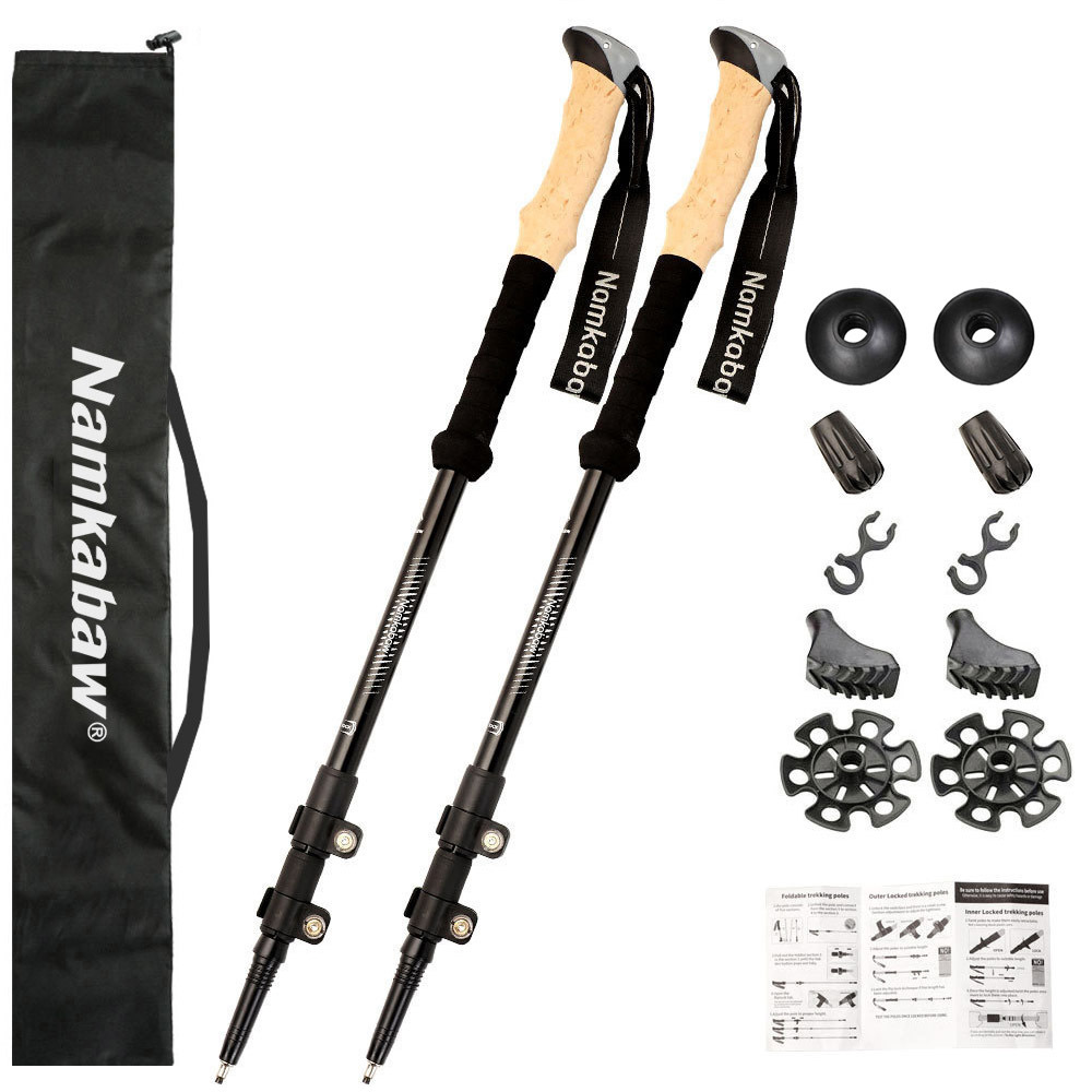 2-Pack Black Aluminum Alloy Telescopic Trekking Poles with Secure External