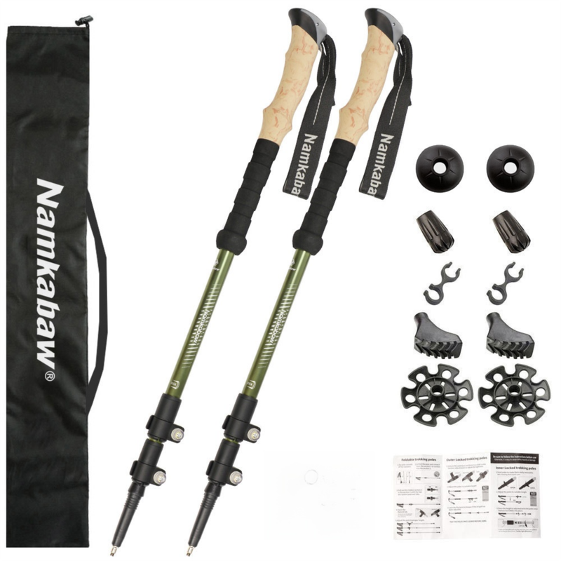 2-Pack Green Aluminum Alloy Telescopic Trekking Poles with Secure External