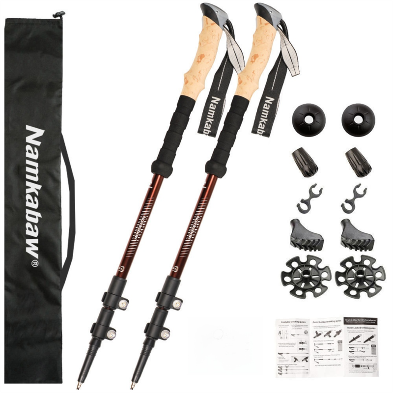 2-Pack Brown Aluminum Alloy Telescopic Trekking Poles with Secure External