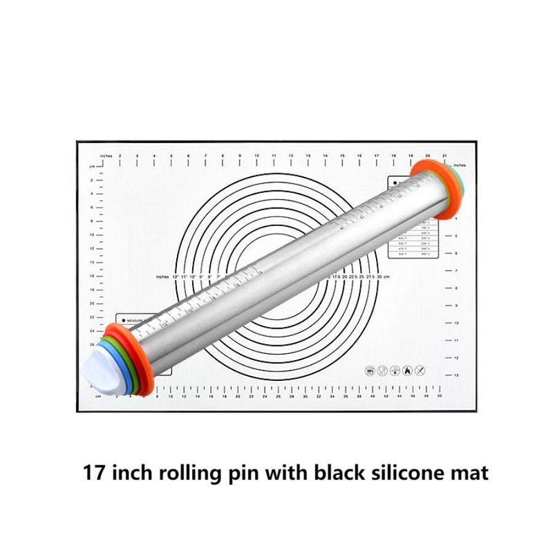 Adjustable Stainless Steel Rolling Pin + 40 x 60 CM Black Non-Stick Silicone