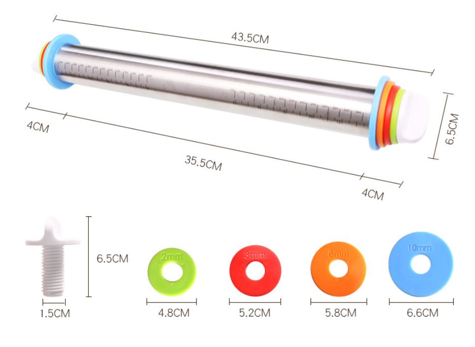 Adjustable Stainless Steel Rolling Pin + 40 x 60 CM Black Non-Stick Silicone view 5