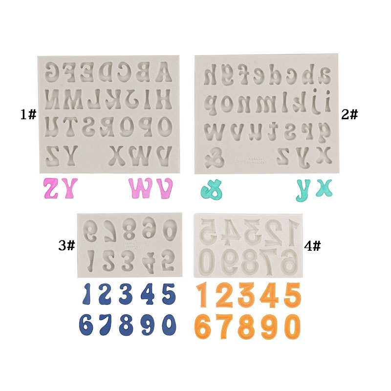 4-Pack Grey Alphabet & Numbers Silicone Fondant Molds - Heat Resistant Cake