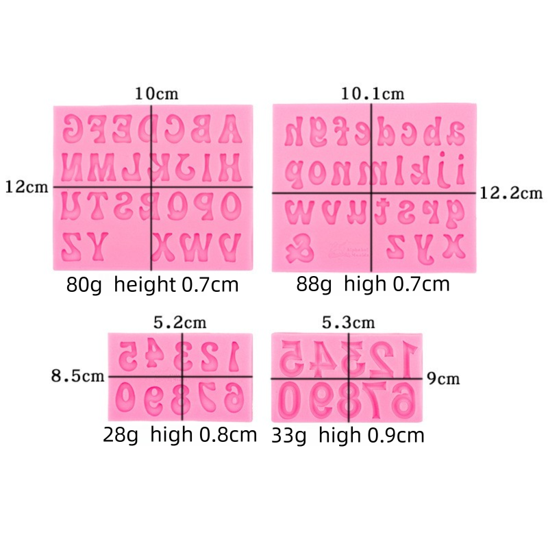 4-Pack Grey Alphabet & Numbers Silicone Fondant Molds - Heat Resistant Cake view 2