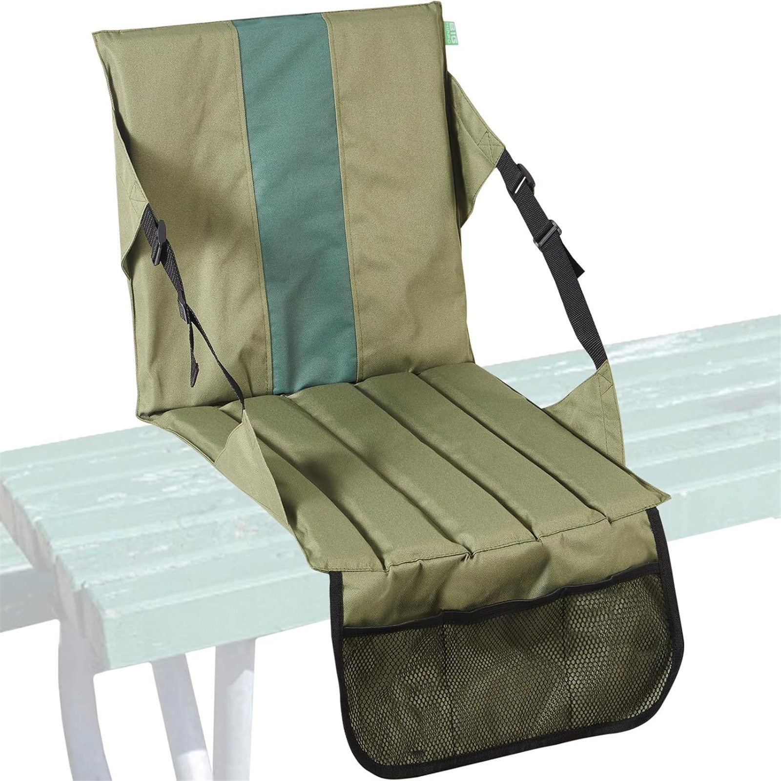 Green Foldable Stadium Seat Cushion with Backrest & Storage Pockets - Portable — image 1
