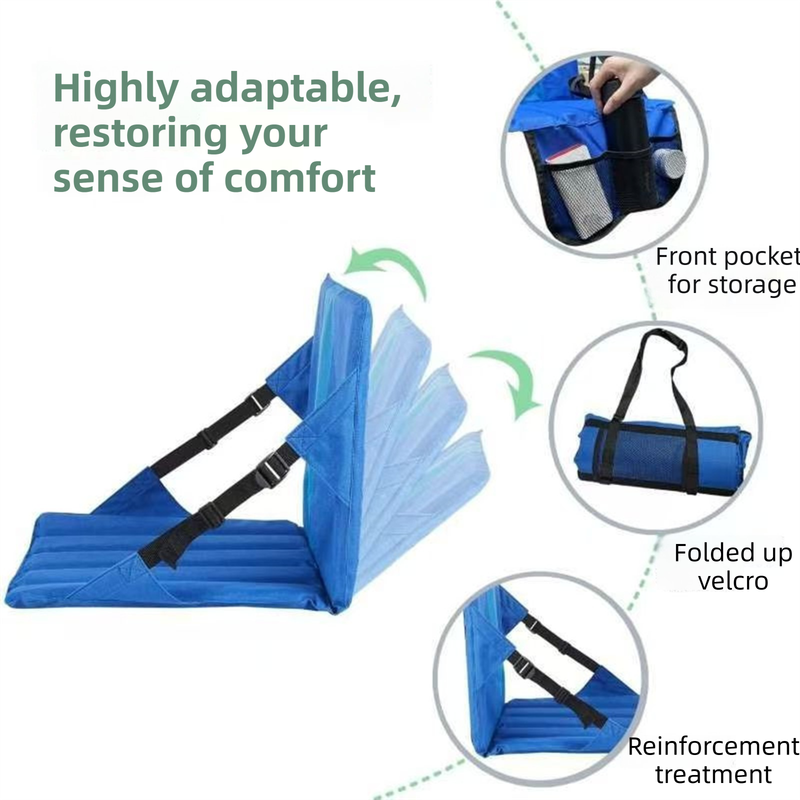 Green Foldable Stadium Seat Cushion with Backrest & Storage Pockets - Portable view 2
