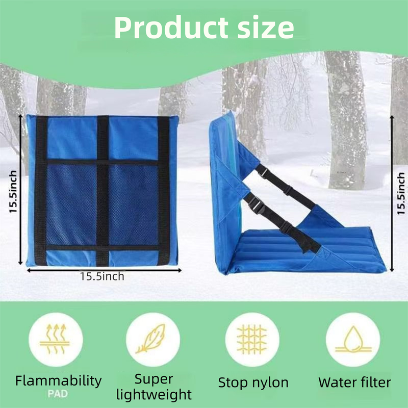 Green Foldable Stadium Seat Cushion with Backrest & Storage Pockets - Portable view 3