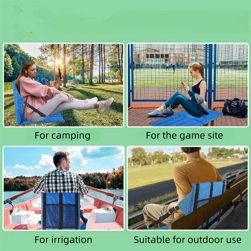 Green Foldable Stadium Seat Cushion with Backrest & Storage Pockets - Portable view 4