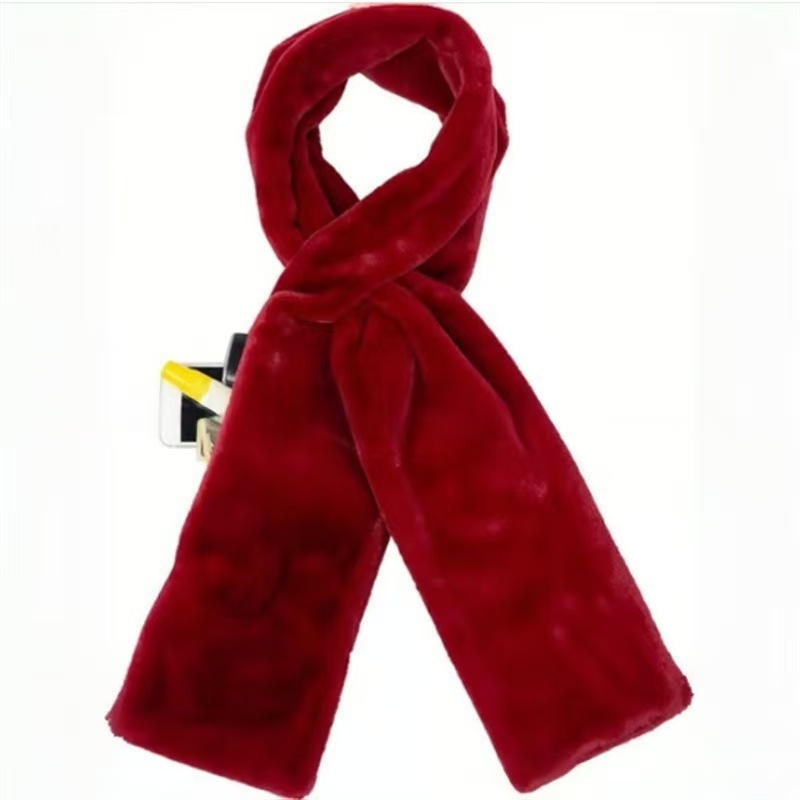 Red Soft Faux Fur Scarf with 15x20CM Hidden Zipper Pocket - Anti-Theft Travel