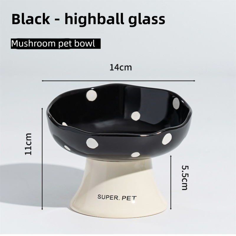 Black Elevated 15° Tilted Ceramic Cat Bowl - Anti-Chin Acne Glaze Finish