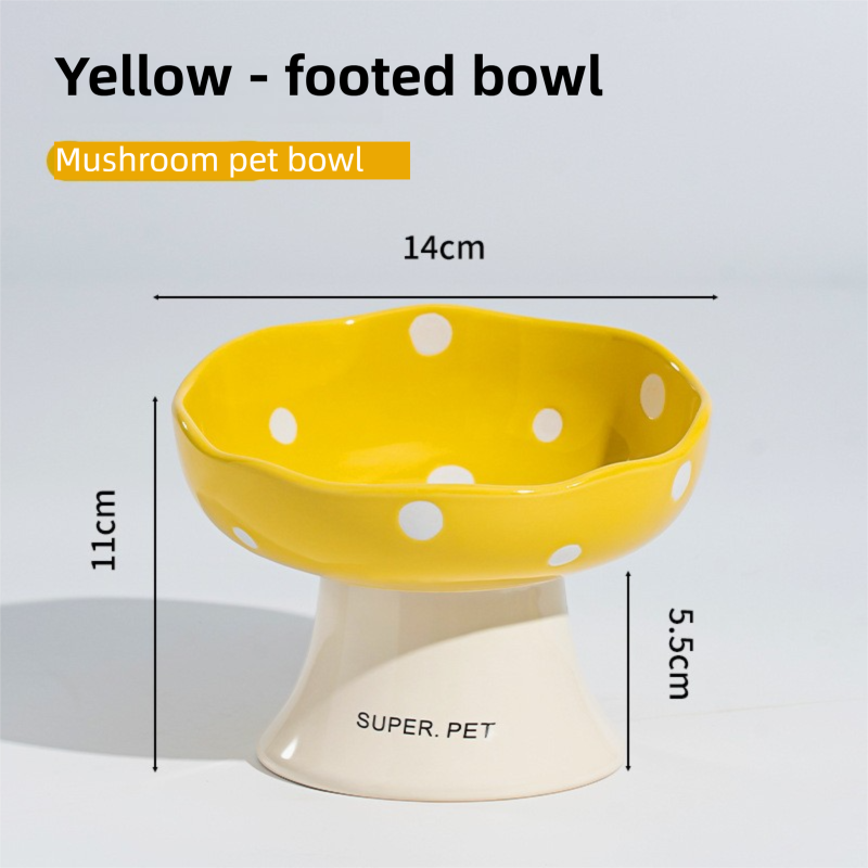 Yellow Elevated 15° Tilted Ceramic Cat Bowl - Anti-Chin Acne Glaze Finish