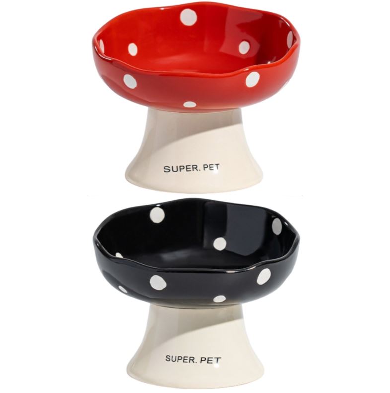 Red and Black Elevated 15° Tilted Ceramic Cat Bowl - Anti-Chin Acne Glaze Finish