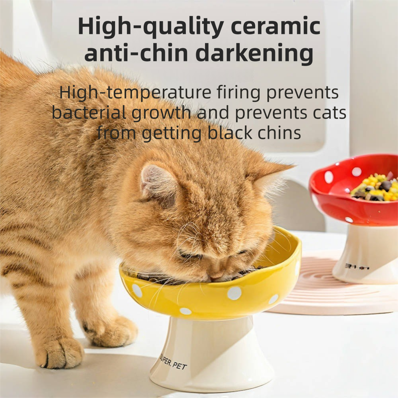 Red and Black Elevated 15° Tilted Ceramic Cat Bowl - Anti-Chin Acne Glaze Finish view 3