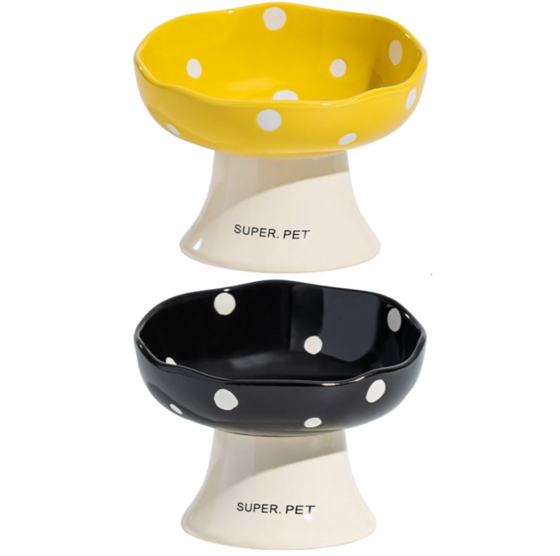 Yellow and Black Elevated 15° Tilted Ceramic Cat Bowl - Anti-Chin Acne Glaze