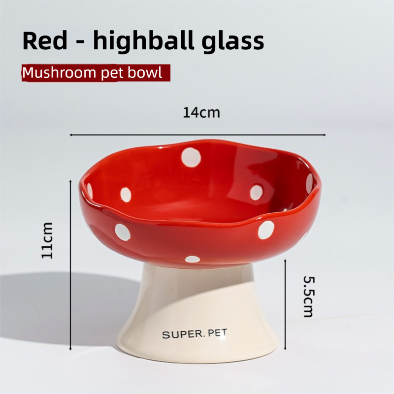 Red and Yellow Elevated 15° Tilted Ceramic Cat Bowl - Anti-Chin Acne Glaze Finish view 2
