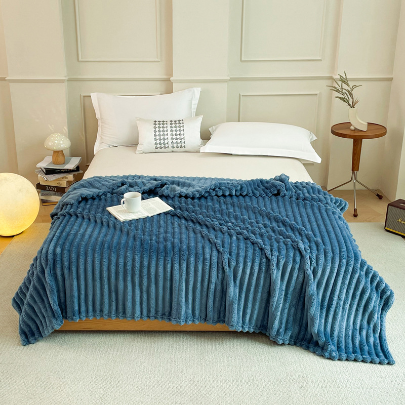 Dark Blue 180 x 200 CM Ultra-Soft Faux Rabbit Fur Plush Sofa Cushion & Bedding