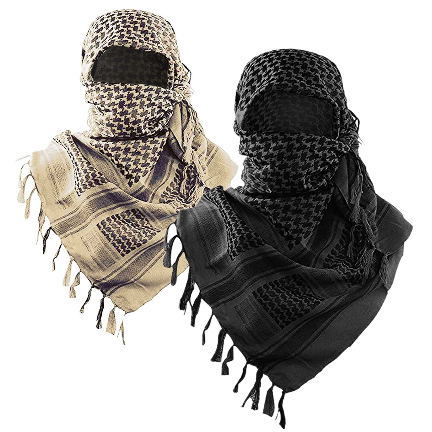 2-Pack 110x110CM Military Shemagh Cotton Tactical Desert Scarf (Black + Khaki)