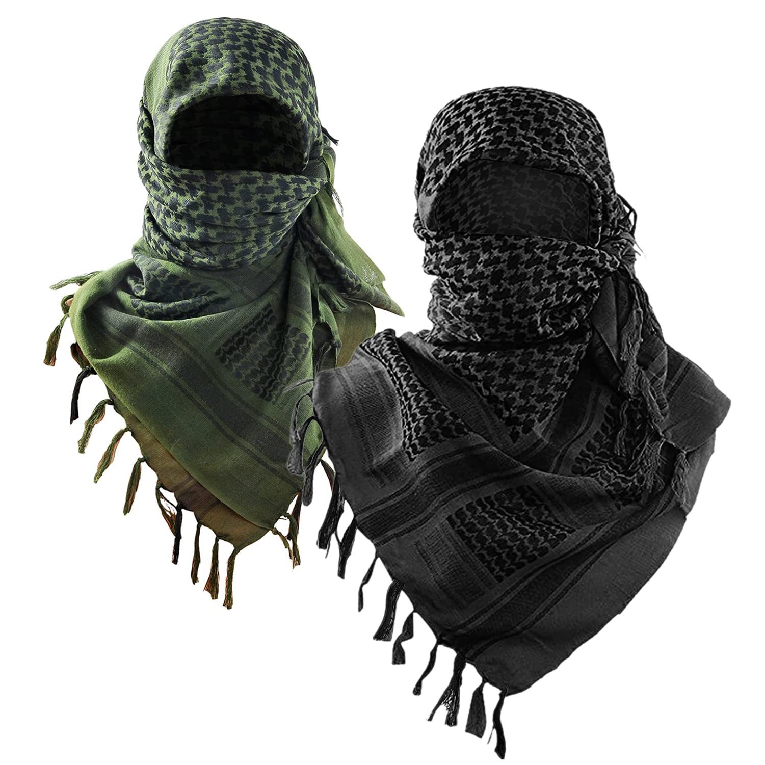 2-Pack 110x110CM Military Shemagh Cotton Tactical Desert Scarf (Black + Green)
