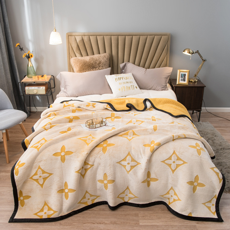 Yellow Lucky Four-Leaf Clover 100x150CM Premium Double-Sided Print Flannel