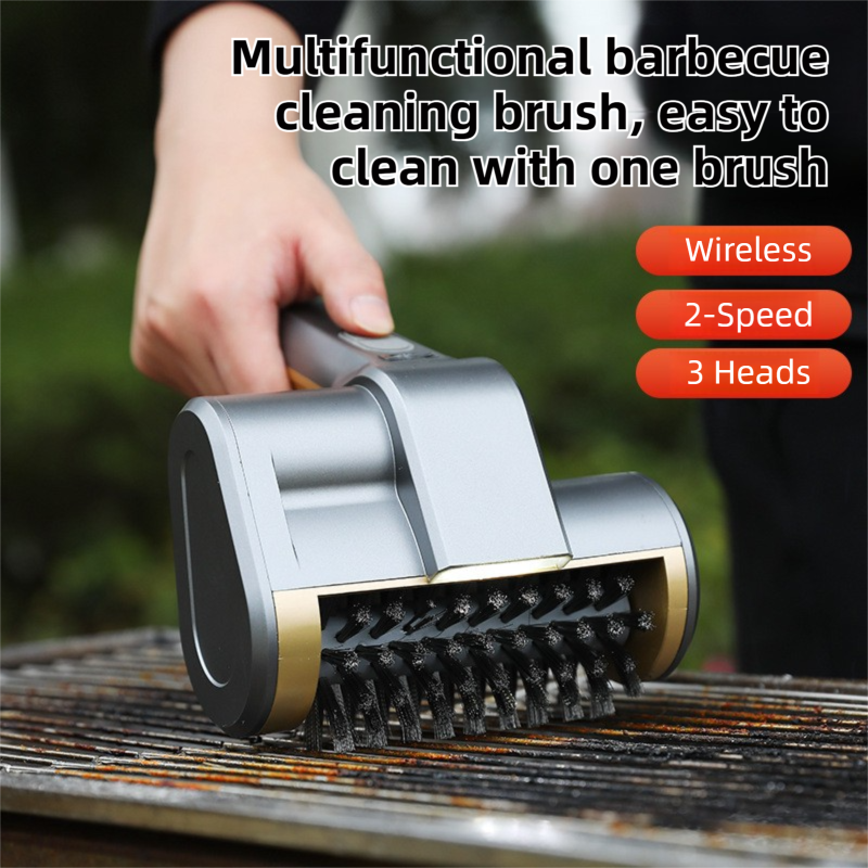 3-in-1 Sliver Cordless Electric Grill Cleaner Built-in LED & USB Charging view 2