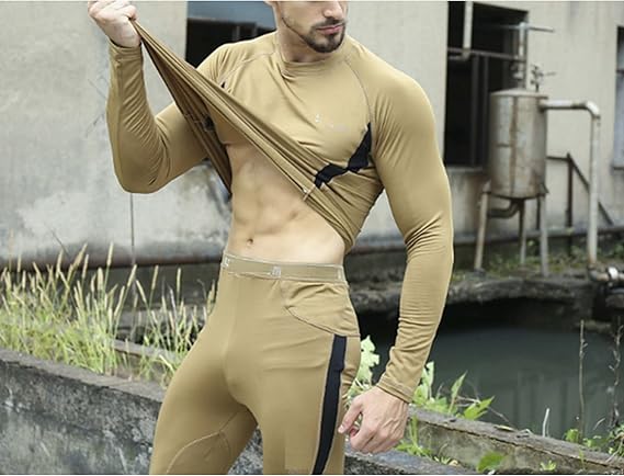 XL Size Green Men's Tactical 4-Way Stretch Fleece Lined Thermal Underwear Set view 2