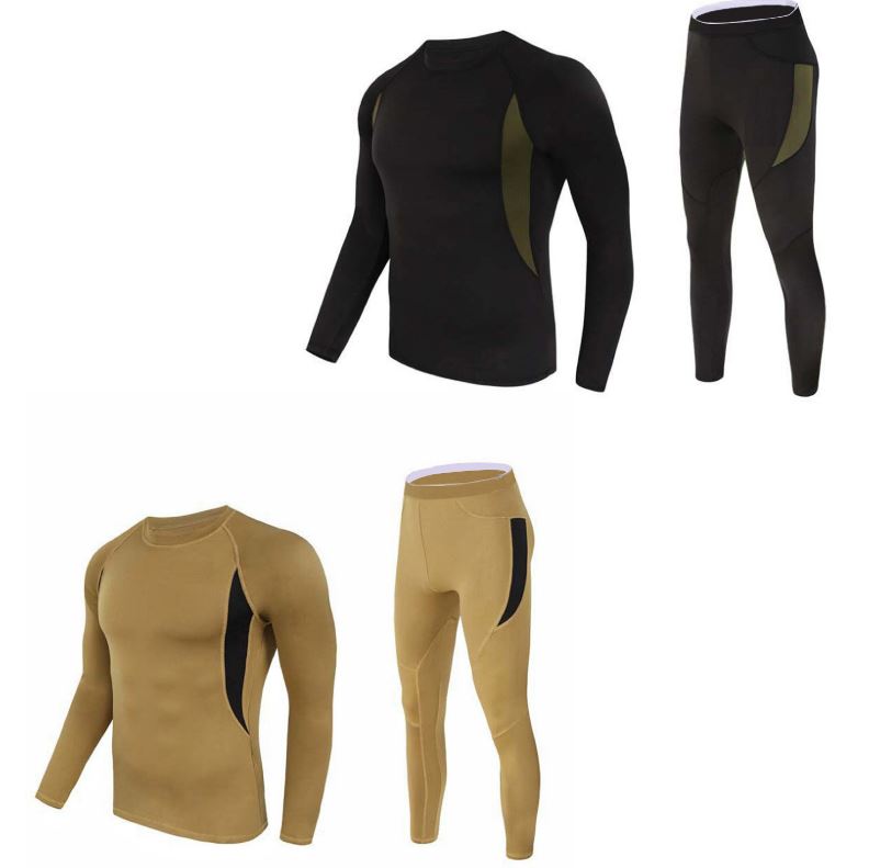 2-Pack L Size Men's Tactical 4-Way Stretch Fleece Lined Thermal Underwear